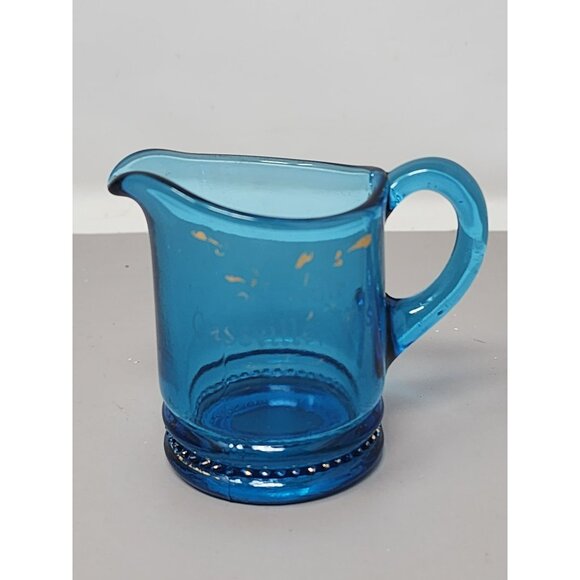 Vintage Souvenir‎ Revere Beach Mass Blue Glass Creamer Pitcher Handle Pour Spout - Picture 1 of 10